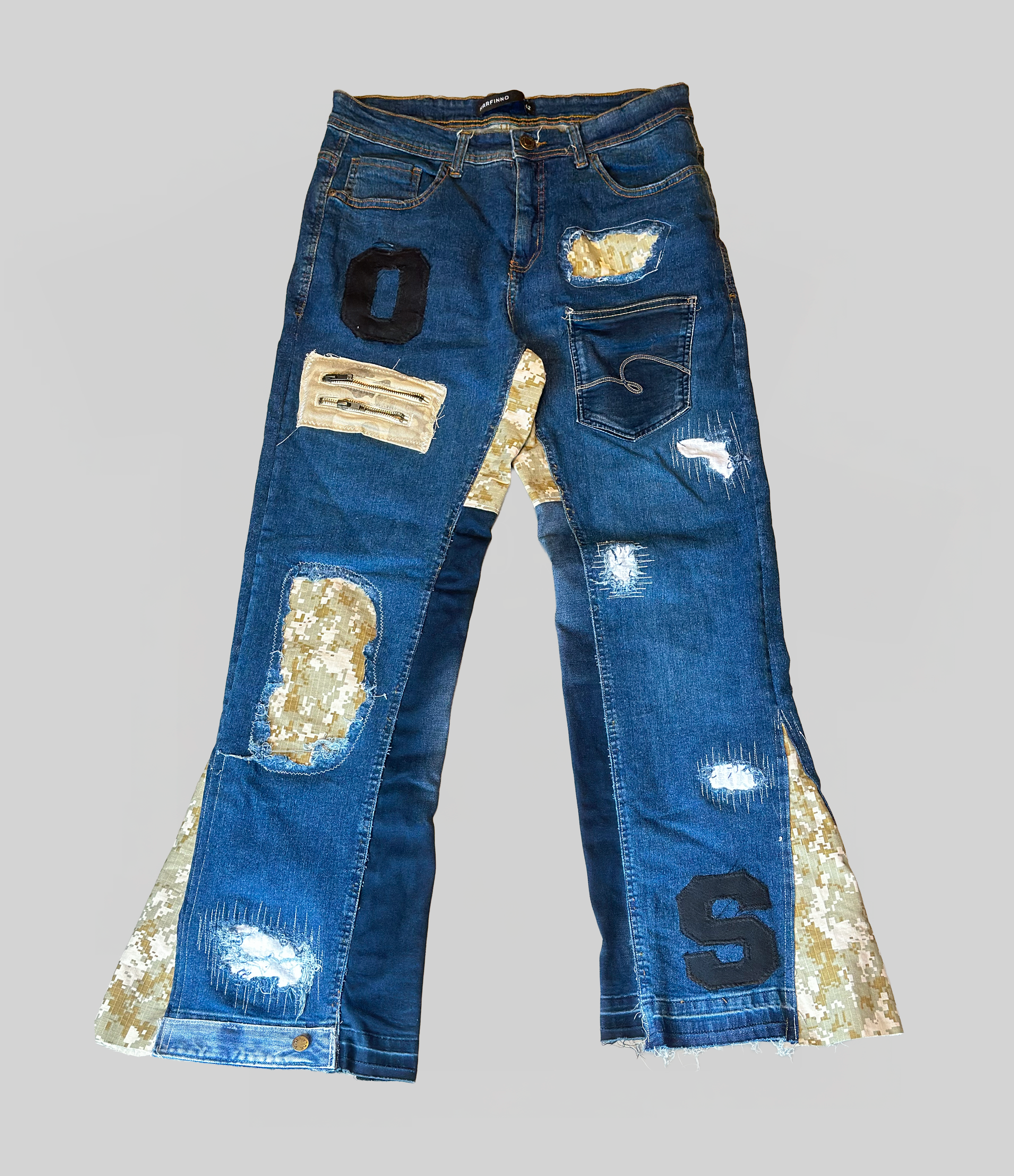 Varsity Patchwork Flared Denim