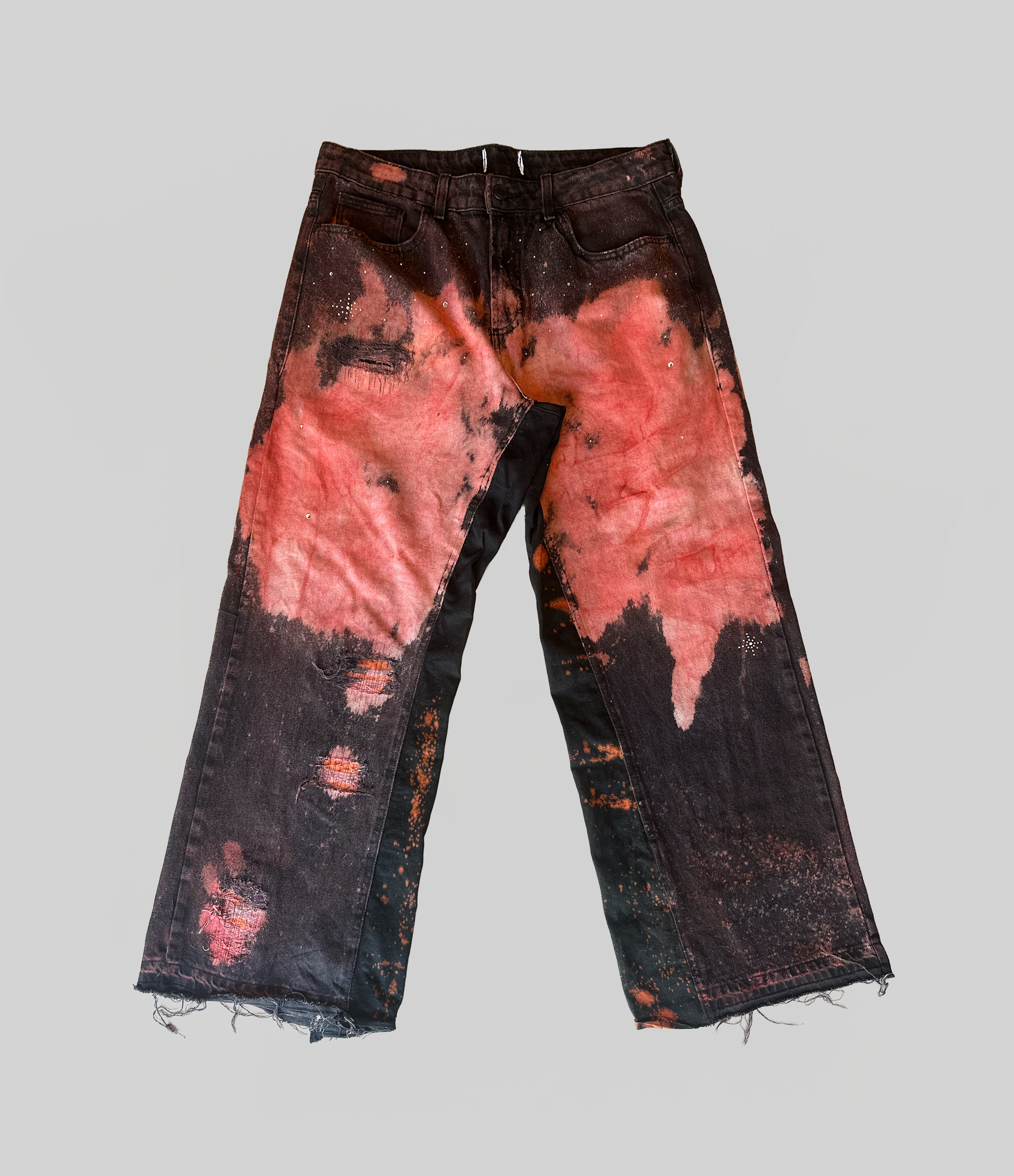 Pink Washed Baggy Rhinestone Denim
